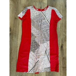 Unbranded Shift Dress Women Size M Red Colorblock Geometric Print Mod Art Deco